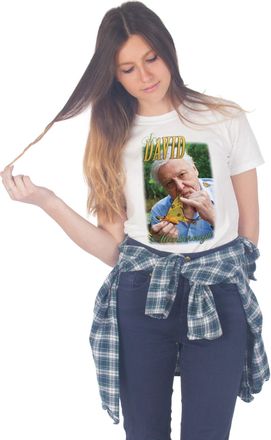 Sanfran Clothing Sanfran - Sir David Attenborough Tumblr Documentary 90s Retro Vintage T-Shirt - Medium/White