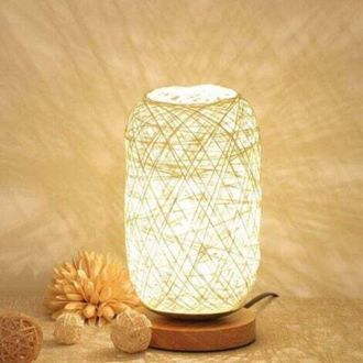 OEM L&aacute;mpara De Mesilla De Noche De Madera Y Cuerda Natural - Dise&ntilde;o Escandinavo, Color Beige, 45 Cm De Altura, Ideal Para El Dormitorio O El Sal&oacute;n