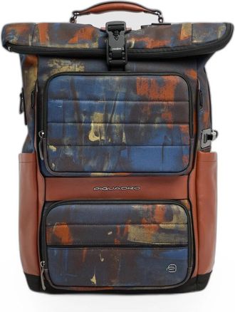 Piquadro Roll-Top Laptoprugzak 15-6 met Fietshelm Mesh - Heren - Rugzakken - Veelkleurig - ONE Size - Leer - Tassen