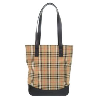 Burberry Beige Black Nylon Canvas Tote Bag (Pre-Owned)