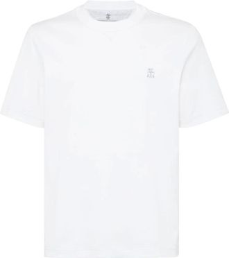 Brunello Cucinelli Tops, Heren, Wit, 2Xl, Katoen, Witte trui met ronde hals