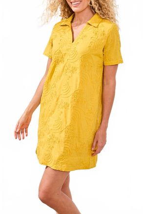 Tribal Elbow Sleeve V-Neck Tunic Dress In Lemon