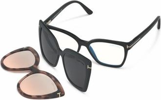 Tom Ford Dubbele Clip-On Blauwblokkerende Optische Bril - Dames - Zonnebrillen - Zwart - 53 MM - Accessoires