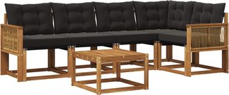 vidaXL Conjunto De Sof&aacute;s De Exterior 6 Uds. Natural Y Negro Vidaxl