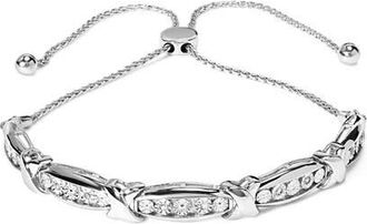House of Brilliance Silver 1/10 Cttw Diamond X Link Bolo Bracelet in White at Nordstrom