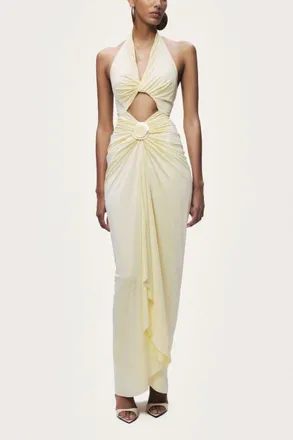 Nocturne Cut-Out Halter Maxi Dress in Yellow at Nordstrom, Size X-Large Eu