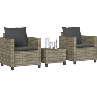 vidaXL Sillas Y Mesita De Jard&iacute;n Con Cojines 3 Piezas Rat&aacute;n Pe Gris Vidaxl