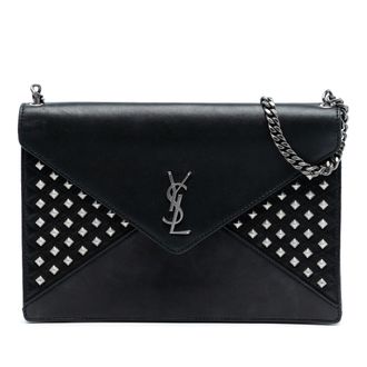 Saint Laurent Tweedehands Gequilted Lamsleer Studded Monogram Gaby Schoudertas