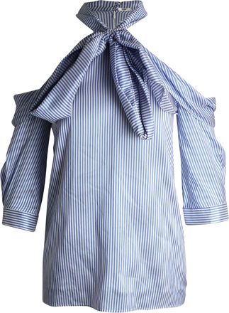 Erdem Erdem Elin Striped Cold-shoulder Tie-neck Top In Light Blue Silk