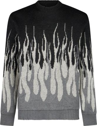 Vision Of Super Flames Jacquard Jumper Sweater Zwart/Grijs - Heren - Ronde hals truien - Veelkleurig - XL - Truien & Vesten