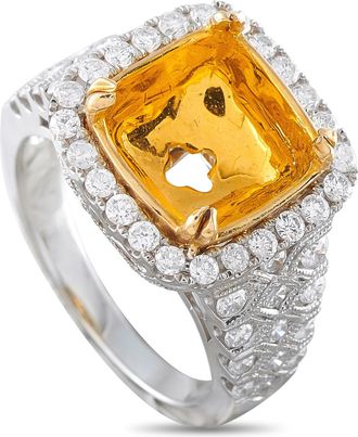 Luxury Bazaar 18K White and Yellow Gold 1.0ct Diamond Halo Mounting Ring MF18-082026