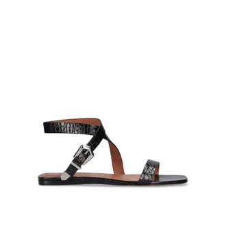 PARIS TEXAS Womens Lauren Croco Flat Sandals - Black Leather - Size 38.5 EU/IT