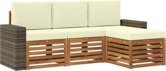 vidaXL Conjunto De Sof&aacute;s De Exterior 4 Uds. Natural Y Crema Vidaxl