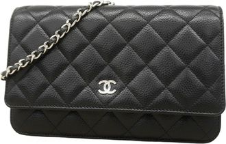 Chanel Black Grained Calfskin Chain/Shoulder Wallet (Pre-Owned)