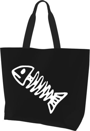 AOOEDM Fishing Fish_Bones Ladies Canvas Tote Reusable Shopping Bag
