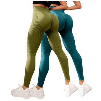 Generic 2PC Womens 3D Anti Cellulite Leggings, Slimming High Waisted Seamless Push Up Sculpting Opaque Yoga Fitness Sports Trousers Butt Lift Sports Pants Fit
