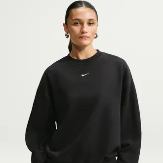 Nike Womens Studio Fleece Medium Weight Oversized Crew-Neck Sweatshirt in Black | IM8082-001