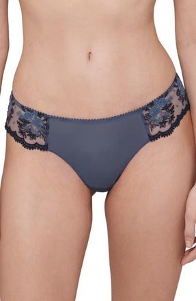 Simone P&eacute;r&egrave;le Intrigue Floral Embroidered Tanga in Cinder Blue at Nordstrom, Size X-Small