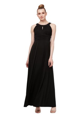 S.L. Fashions Womens Ruched Waist Solid Maxi Dress Special Occasion, Black, 8
