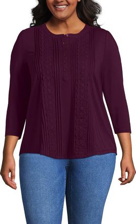 Lands End 3/4 Sleeve Lightweight Jersey Embellished Top in Vivid Plum at Nordstrom, Size Medium