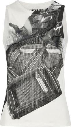 Paco Rabanne Metallic-print Stretch-cotton Tank top - White And Black - S (UK8-10 / S)
