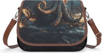 Generic Vintage Sail Boat Cool Octopus Crossbody Bags for Women Shoulder Messenger Bag Purse Handbags