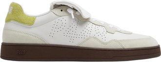 P448 Witte Leren Sneakers Limoen Groen Accent - unisex - Sneakers - Veelkleurig - 39 EU - Katoen - Schoenen