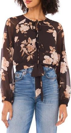 Parker Long Sleeve Double Tie Front Top in Chocolate Torte at Nordstrom Rack, Size Xx-Small