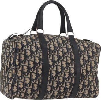 Dior Vintage Trotter Boston Bag Canvas Navy Canvas Handbag (Pre-Owned)