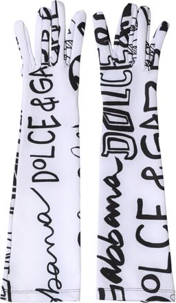 Dolce & Gabbana Black White DG Logo Elbow Length Mitten Womens Gloves