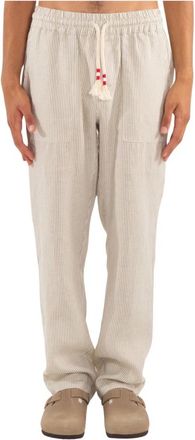 MC2 Saint Barth Gestreepte Linnen Broek - Heren - Straight fit broeken - Beige - 3XL - Linnen - Broeken