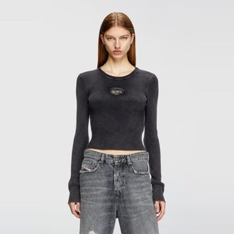 Diesel Cropped jumper with cut-out logo - Tops - Woman - Black