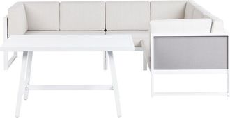 Beliani Conjunto De Jard&iacute;n Moderno Con Mesa De Centro De Aluminio Blanco Cojines Blanco Crema Castella/fratte