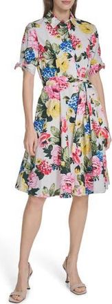 Calvin Klein Short Sleeve Cotton Shirtdress in Lipstick Multi at Nordstrom Rack, Size 14