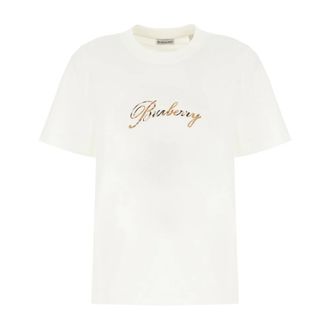 Burberry T-Shirts, female, White, Size: M Logo Cotton T-shirt