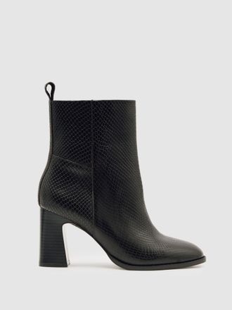 Reiss Snake Leather Block-heel Ankle Boots, X09