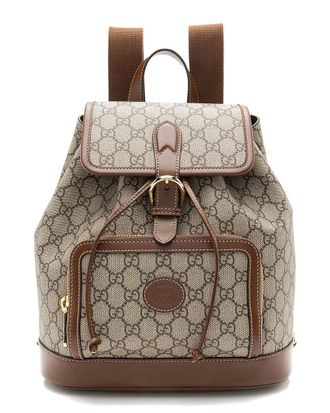 Gucci Brown Gg Supreme Canvas Interlocking G Drawstring Buckle Backpack (Authentic Pre-Loved)