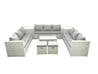 Fimous Rattan Garden Outdoor Furniture Set 11 Seater Garden Sofa Coffee Table Set with 2 Small Footstool 2 Side Tables Light Grey Mixed