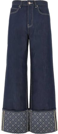 Tory Burch Contrast Cuff Straight Leg Jeans