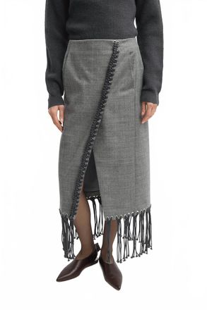 Tibi Techy Bonded Wool Crochet Trim Skirt In Grey