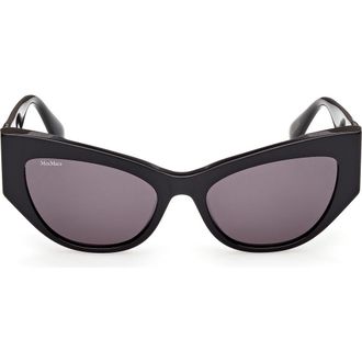 Max Mara 54mm Cat Eye Sunglasses in Shiny Black /Smoke Lenses at Nordstrom