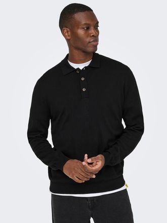 Only & Sons Polokragenpullover ONLY & SONS ONSLOUI REG 12 LS MEL POLO KNIT, Herren, Gr. XXL, schwarz, Strick, Obermaterial: 60% Baumwolle, 20% Nylon, 20% Viskose,