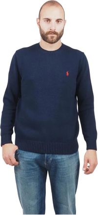 Ralph Lauren Blauw katoenen herenshirt - Heren - Ronde hals truien - Blauw - S - Katoen - Truien & Vesten
