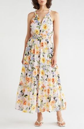 Lovestitch Halter Tiered Maxi Dress in Blush/Orange at Nordstrom Rack, Size X-Small