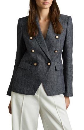 Reiss Baker Double Breasted Linen Blend Blazer in Navy at Nordstrom Rack, Size 0 Us / 4 Uk