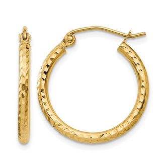 Diamond2Deal 14k Yellow Gold Diamond-cut 2x20mm Round Tube Hoop Earrings