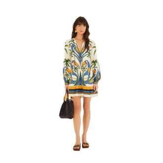 Farm Rio Farm Rio - Tropical Graphic Lace Ruffled Mini Jurk - Dames - Jurken - Veelkleurig - Maat: XS Linnen