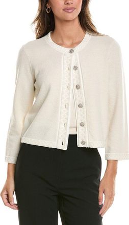 St. John 3/4-Sleeve Crew Wool-Blend Cardigan