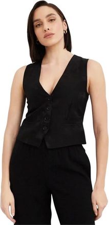 P.A.R.O.S.H. Zwarte knoopvest diepe V-hals - Dames - Gillet - Zwart - XS - Linnen - Kostuums