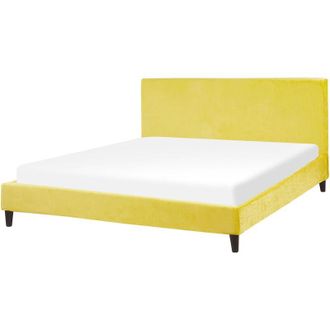 Beliani Beliani - Modern Velvet eu King Size Bed Frame 5ft3 Slatted Base Yellow Fitou